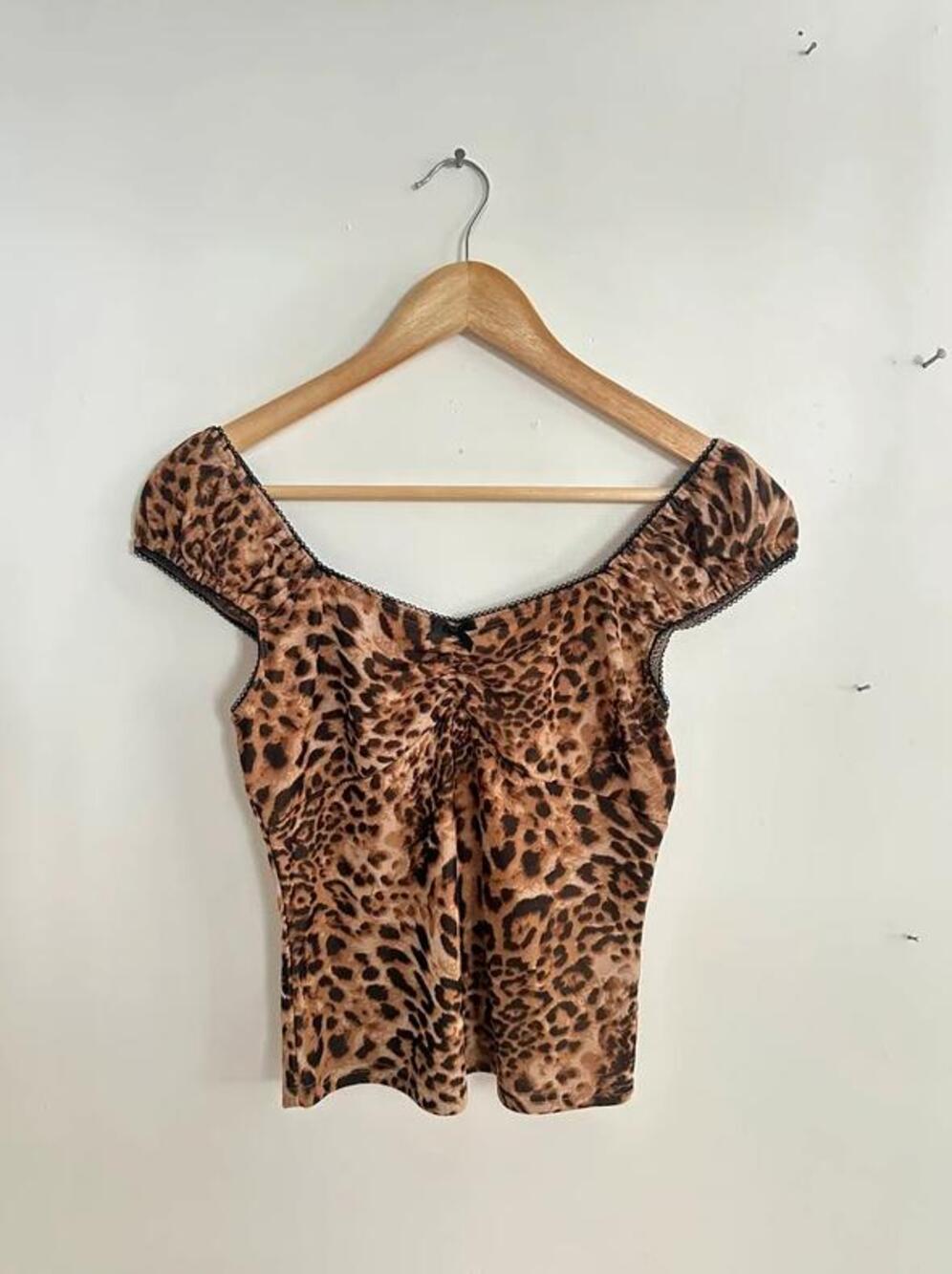 Leopard Print Cap Sleeve Top/Shirt/Blouse